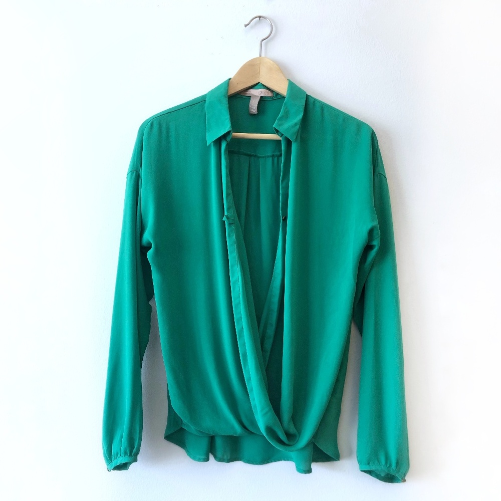 Forever 21 Drape Front Green Blouse | Medium